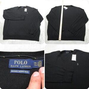 Polo Ralph Lauren Wool Sweater Mens XXL Black Classics V-Neck Light READ NWD‎